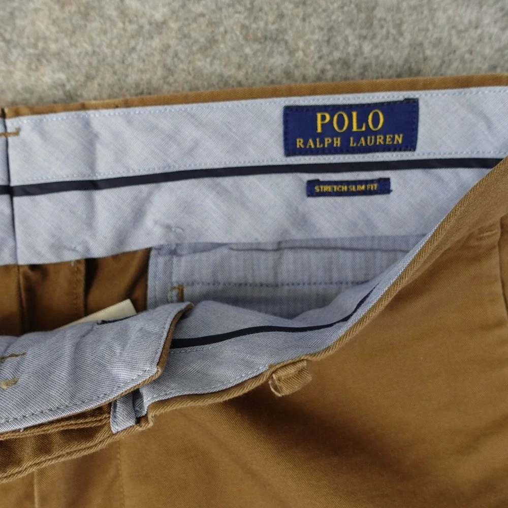 Polo Ralph Lauren Pants‎ Mens 32x27 Brown Stretch Slim Fit Chino Trousers Preppy